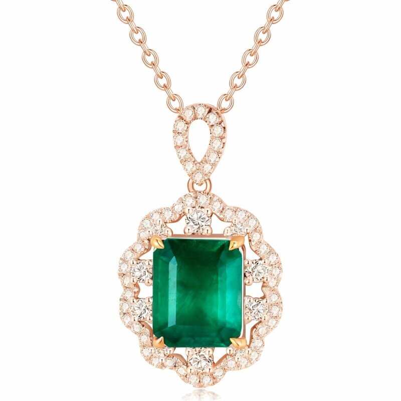 10K Rose Gold Emerald Wildflowers Pendant Necklace-18
