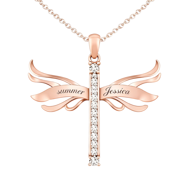 Collier pendentif croix en or rose 10 carats avec zircon cubique personnalisable-1