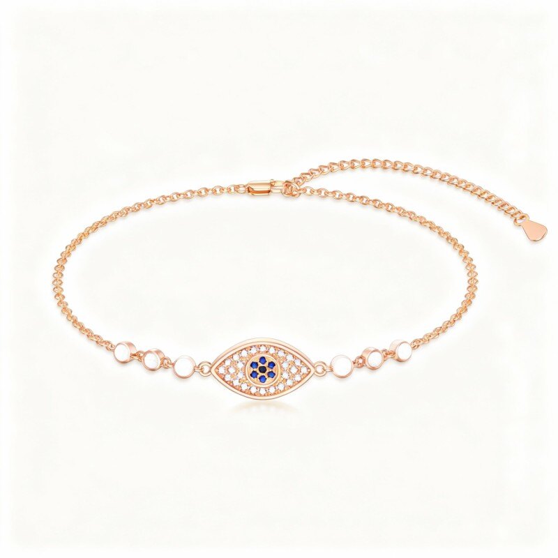 Armband aus 10-karätigem Roségold mit Zirkonia-Anhänger und bösem Blick-1