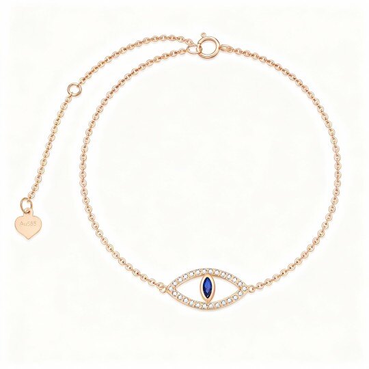 10K Rose Gold Cubic Zirconia Evil Eye Charm Bracelet