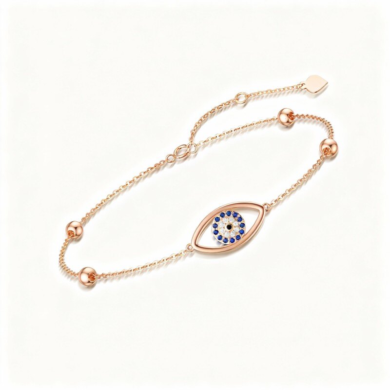 Pulsera con dije de ojo turco de circonita cúbica en oro rosa de 18 quilates-1