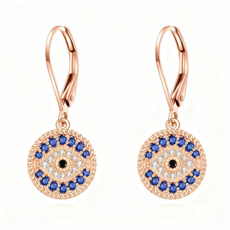 أقراط متدلية من الذهب الوردي عيار 10 قيراط مرصعة بالزركونيا المكعبة-1