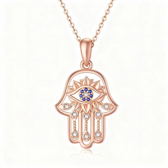 10K Rose Gold Cubic Zirconia Evil Eye & Hamsa Hand Pendant Necklace