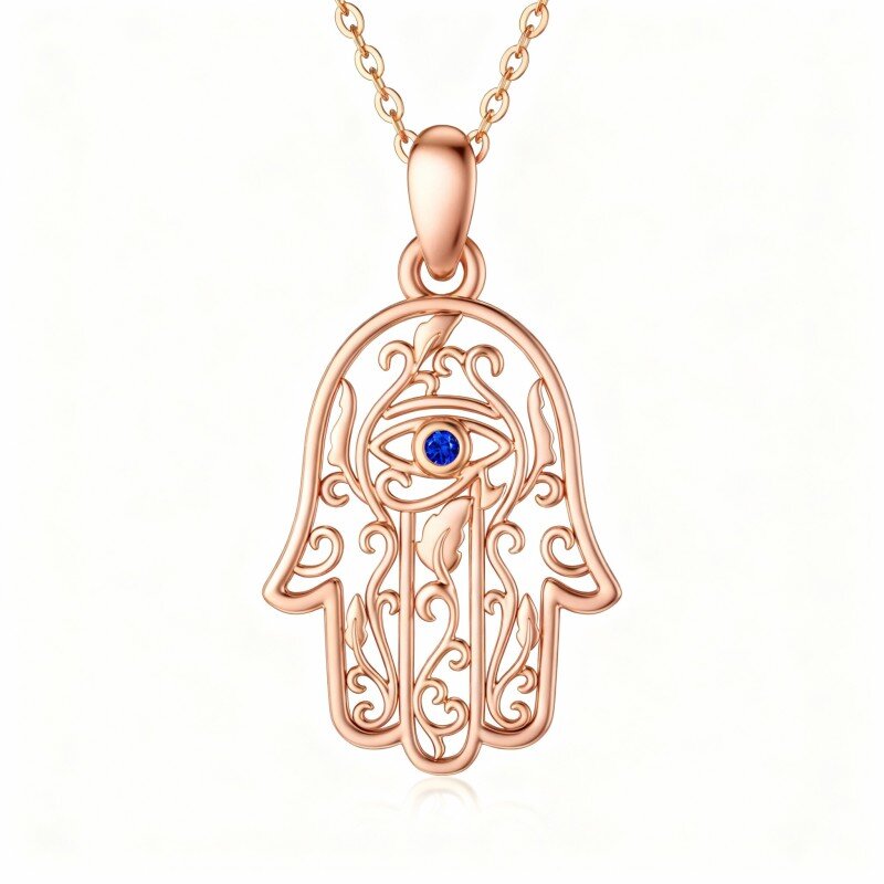 10K Rose Gold Cubic Zirconia Evil Eye & Hamsa Hand Pendant Necklace-1