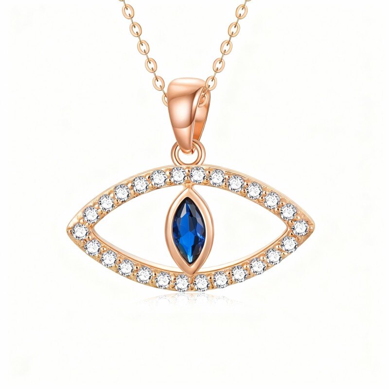 10K Rose Gold Cubic Zirconia Evil Eye Pendant Necklace-1