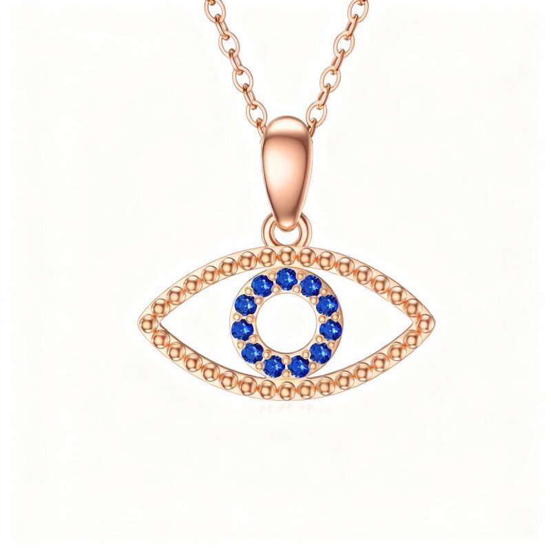 18K Rose Gold Cubic Zirconia Evil Eye Pendant Necklace-1
