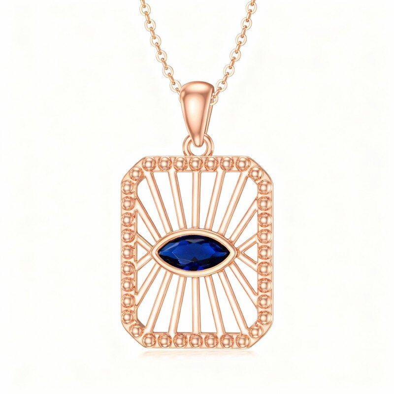 14K Rose Gold Cubic Zirconia Evil Eye Pendant Necklace-1