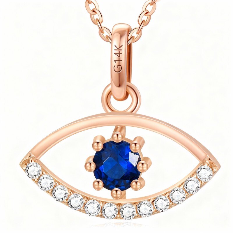 قلادة عين الشر من الذهب الوردي عيار 14 قيراطًا مرصعة بالزركونيا المكعبة-1