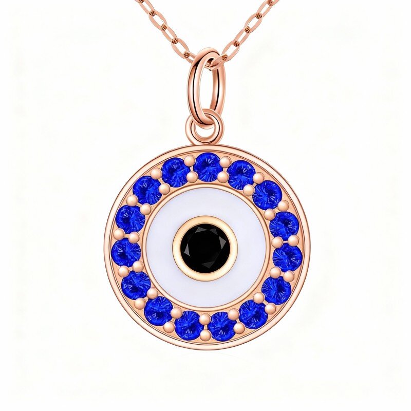 Collana con ciondolo a forma di occhio malvagio in oro rosa 10 carati con zirconi cubici-1