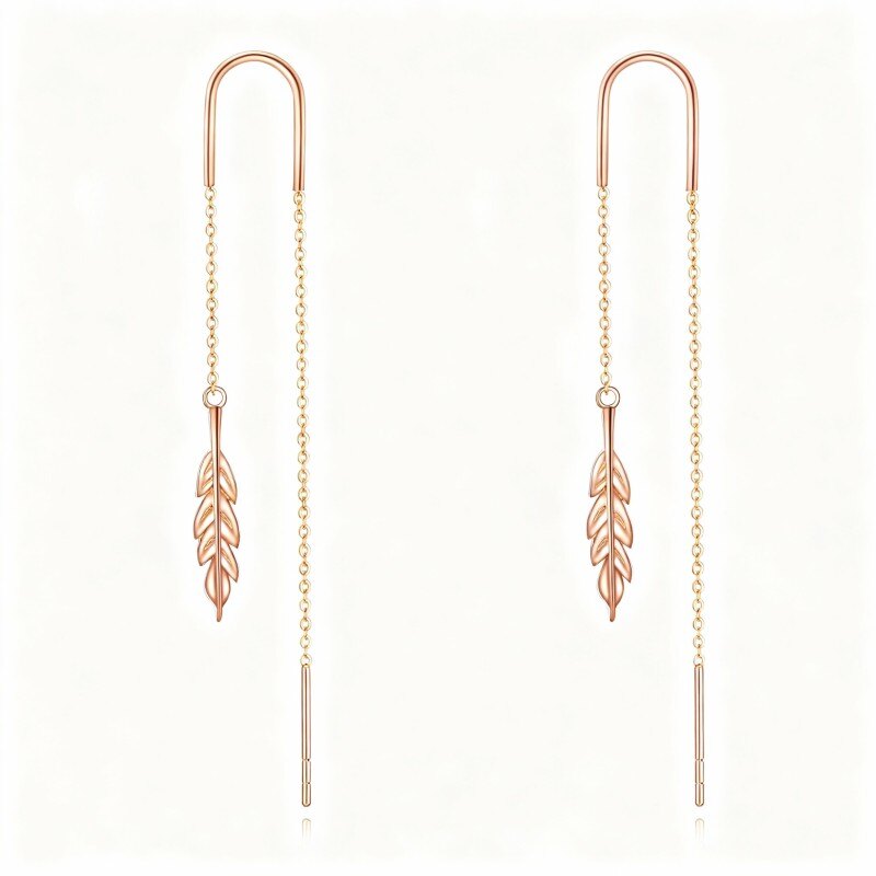 18Kローズゴールドフェザードロップイヤリング-1