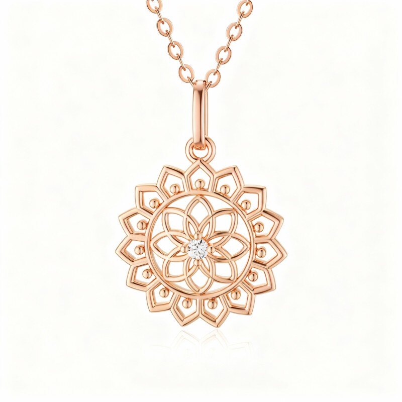 Collar con colgante Flor de la Vida de oro rosa de 10 quilates y circonitas cúbicas-1