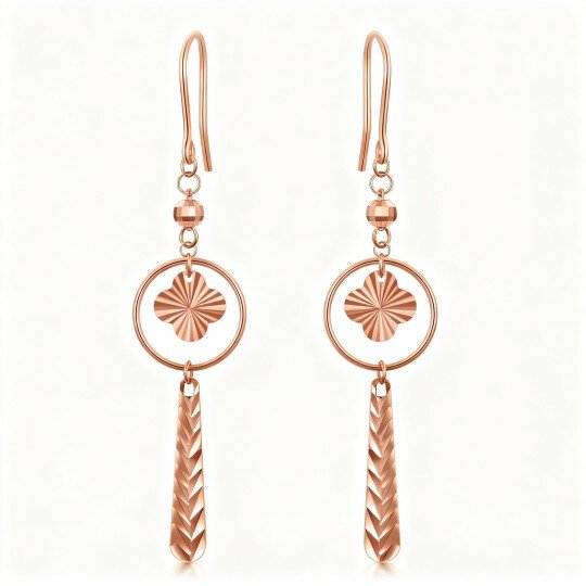 9K Rose Gold Four Leaf Clover Drop Earrings
