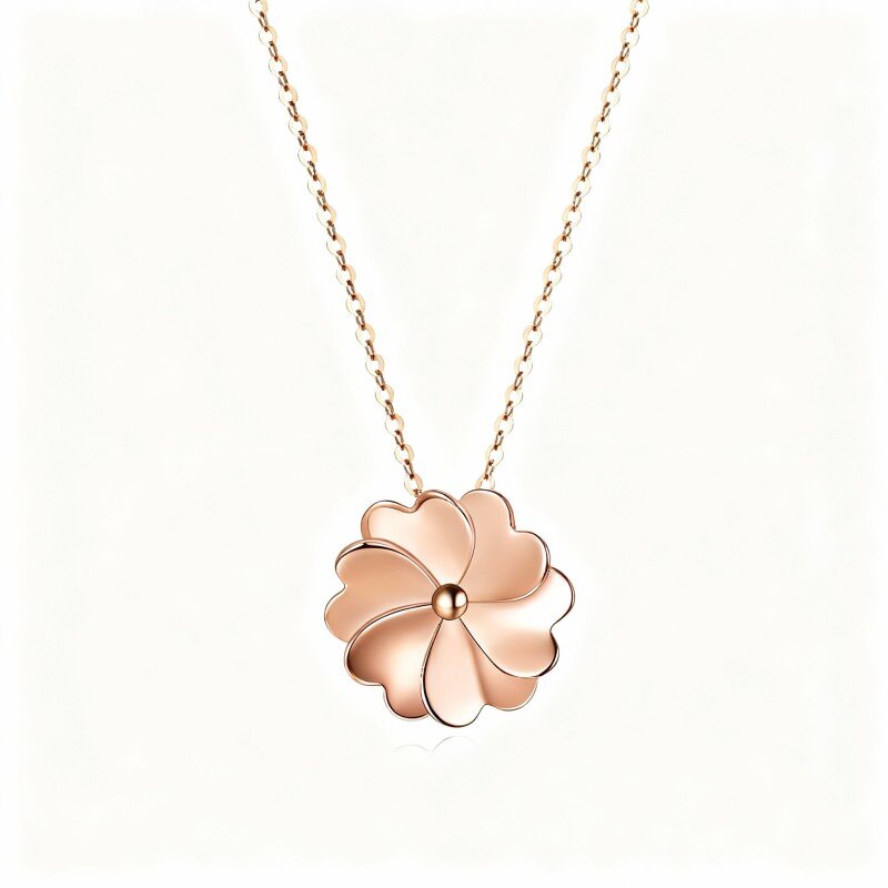 18K Rose Gold Four Leaf Clover Pendant Necklace-1