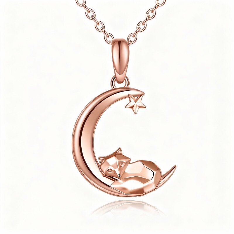 14K Rose Gold Fox & Moon Pendant Necklace-1