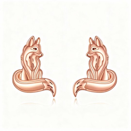 10K Rose Gold Fox Stud Earrings