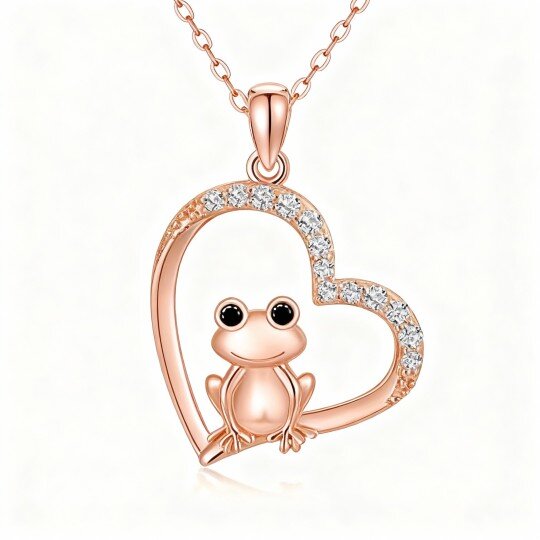 Halskette aus 10-karätigem Roségold mit Zirkonia-Anhänger in Frosch- und Herzform
