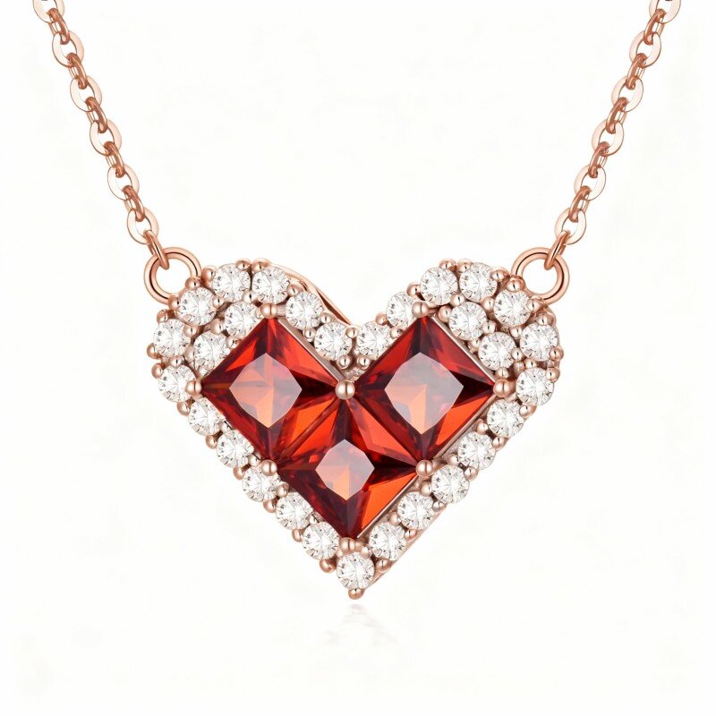 10K Rose Gold Garnet Heart Pendant Necklace-1