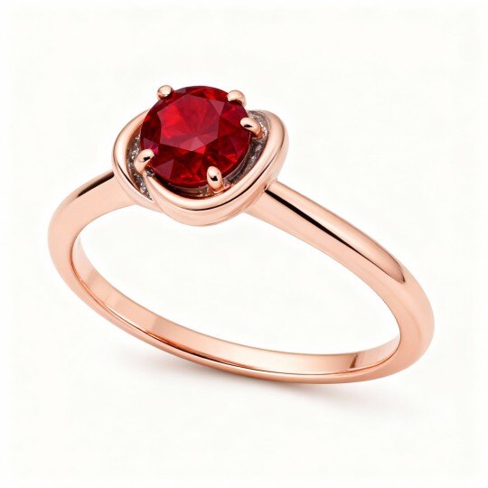 Anillo de oro rosa de 10 quilates con granate y grabado personalizado