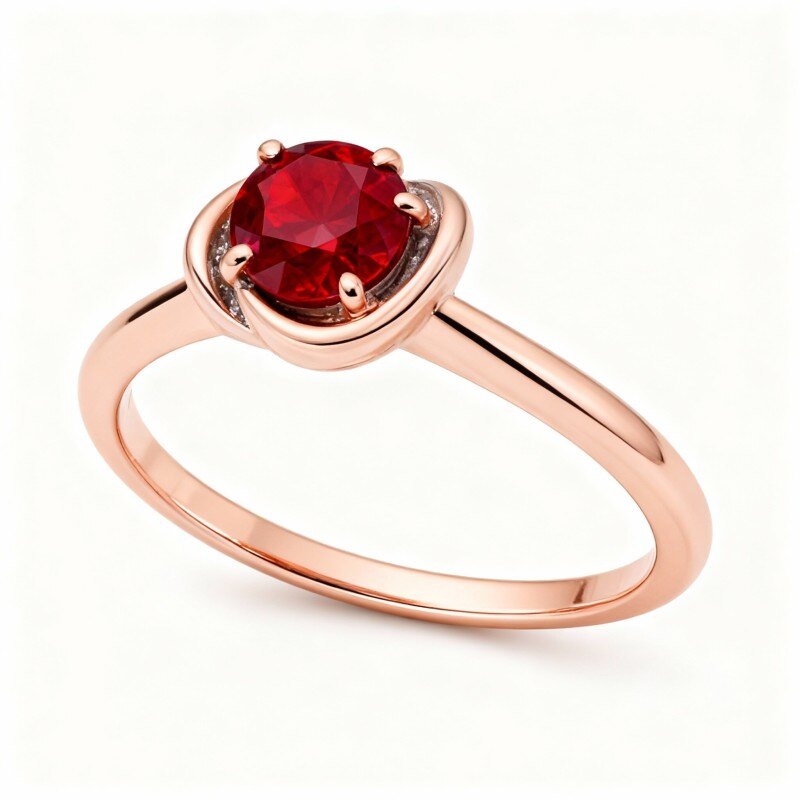 Anel em ouro rosa 18K com granada e gravação personalizada.-1