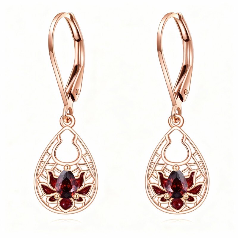 14K Rose Gold Garnet Snowdrop Drop Earrings-1