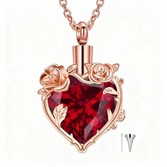 Personalisierte Urnenkette aus 10-karätigem Roségold mit Geburtsstein zur Aufbewahrung von Asche