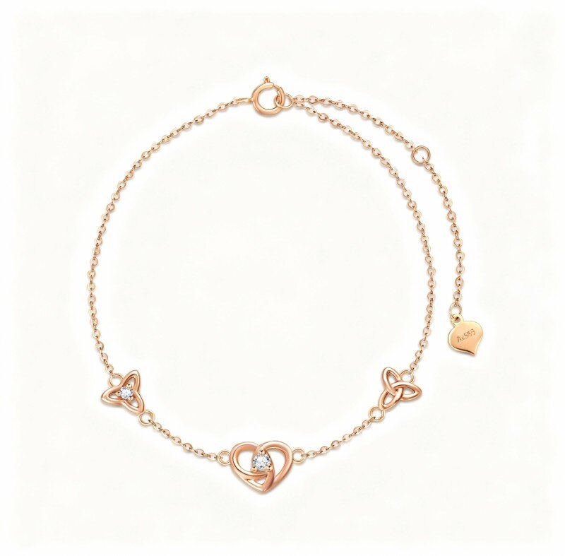 18K Rose Gold Cubic Zirconia Heart Charm Bracelet-1