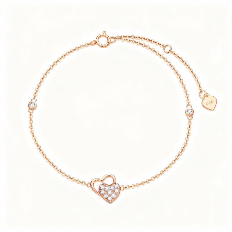 Pulsera de oro rosa de 10 quilates con dije de corazón y circonita cúbica-1