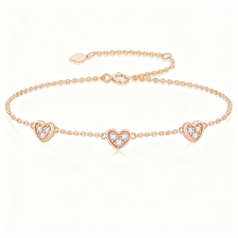 Pulsera de oro rosa de 10 quilates con dije de corazón y circonita cúbica-1
