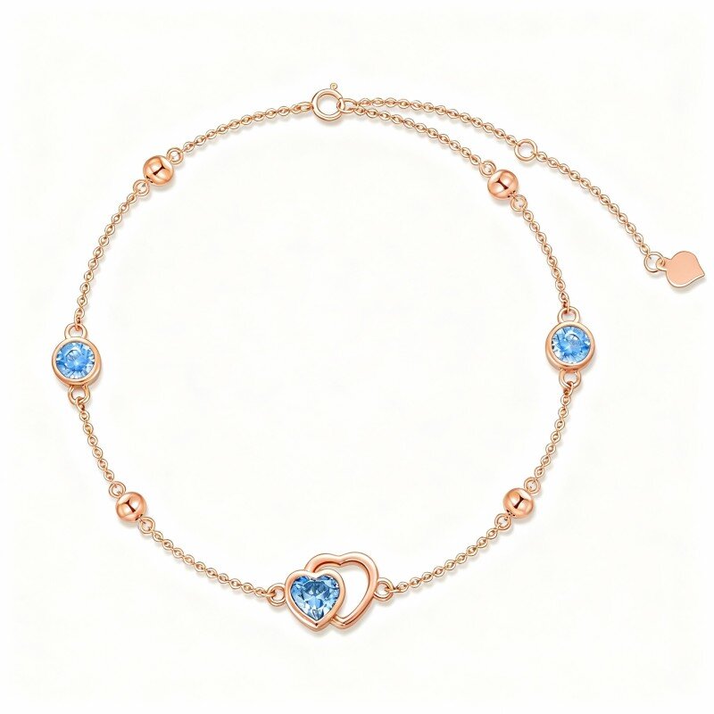 Pulsera con dije de corazón de circonita cúbica en oro rosa de 14 quilates-1