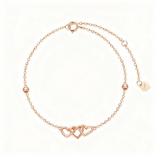 10K Rose Gold Heart With Heart Charm Bracelet