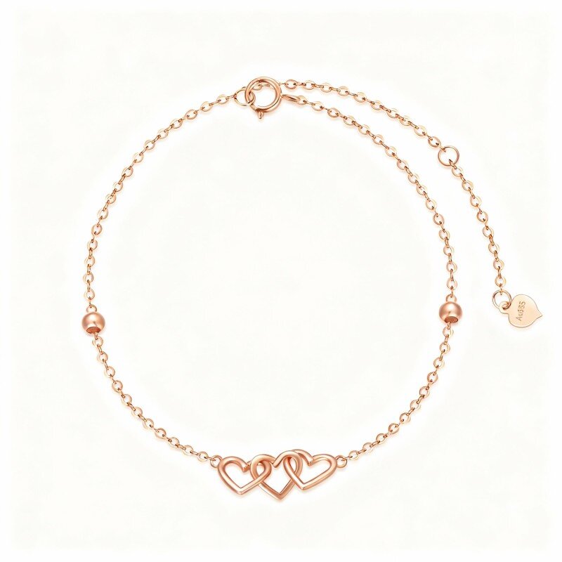 18K Rose Gold Heart With Heart Charm Bracelet-1