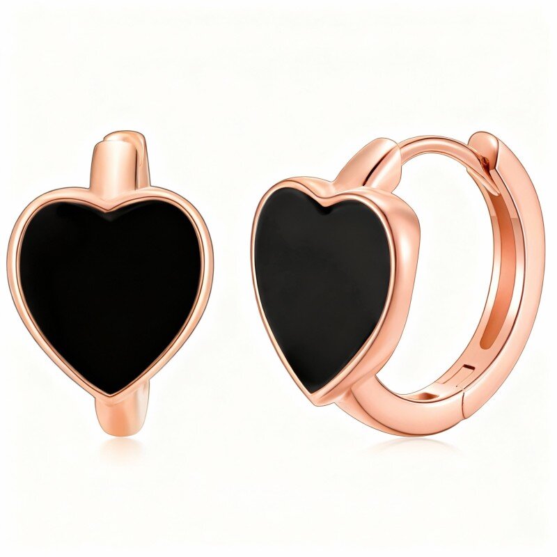 Boucles d'oreilles créoles en or rose 18 carats et agate taille cœur-1