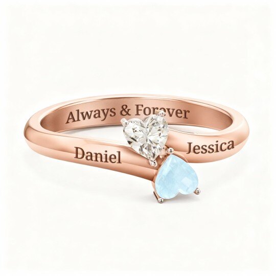 10K Rose Gold Heart Cut Cubic Zirconia Birthstone Ring