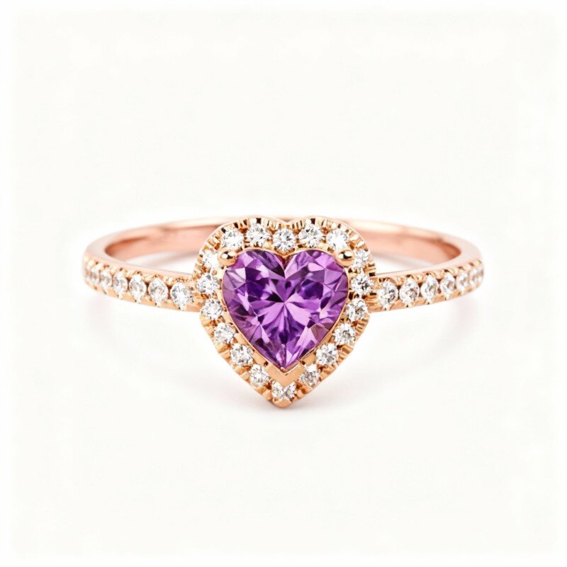 Anillo de corazón de oro rosa de 14 quilates con cristal tallado-1