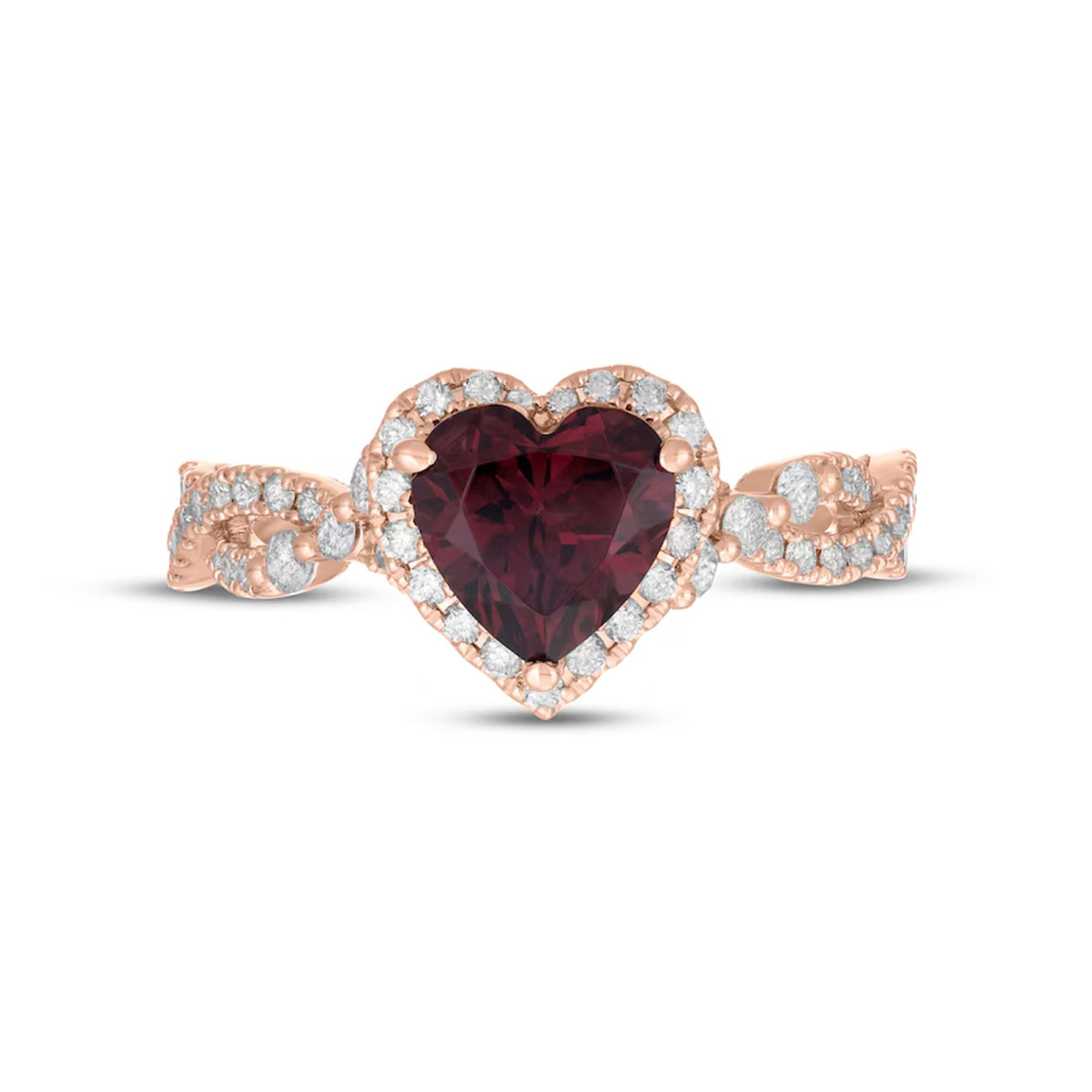Anillo de compromiso personalizado con corte de corazón en oro rosa de 18 quilates y piedras preciosas-1