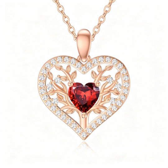 Halskette aus 10-karätigem Roségold mit herzförmigem Granatanhänger