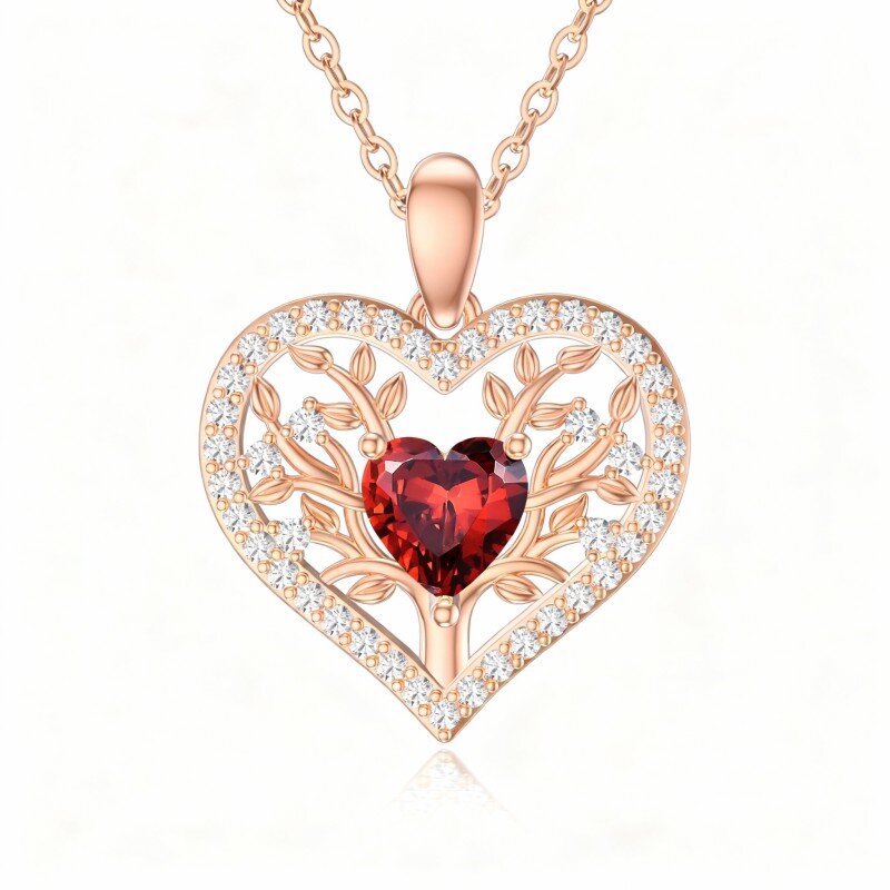 Halskette aus 10-karätigem Roségold mit herzförmigem Granatanhänger-1