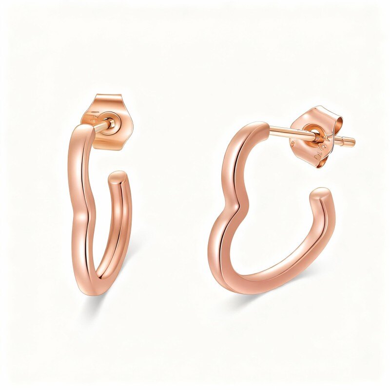 14K Rose Gold Heart Cut Heart Hoop Earrings-1