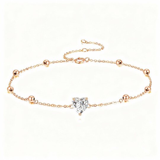 10K Rose Gold Heart Cut Moissanite Heart Charm Bracelet