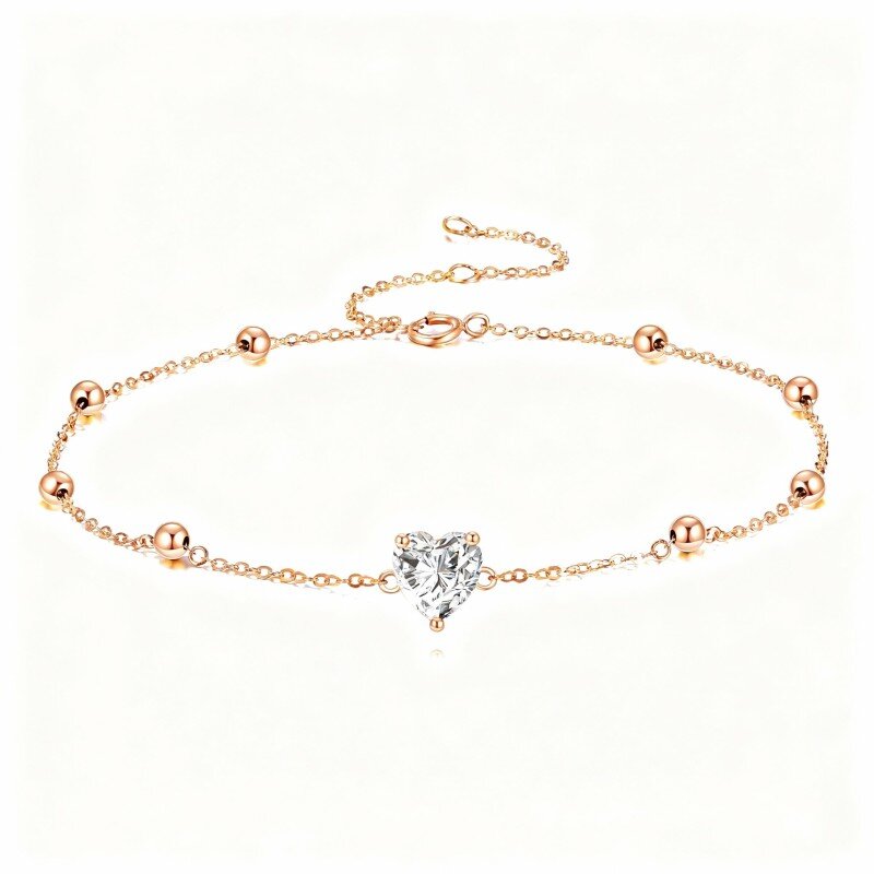 Armband aus 14-karätigem Roségold mit herzförmigem Moissanit-Herzanhänger-1