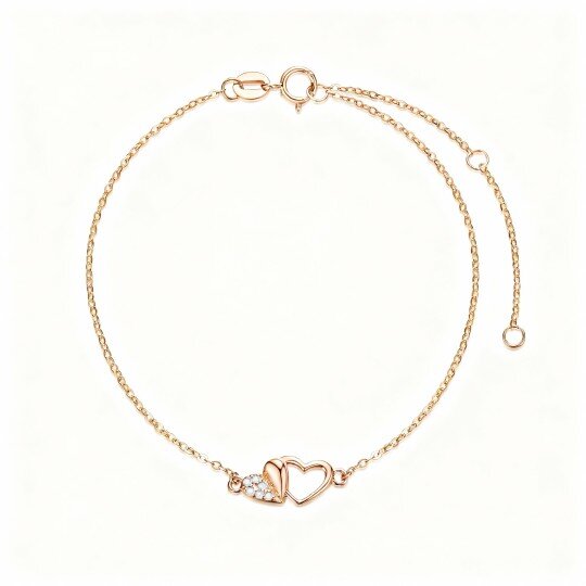10K Rose Gold Heart Cut Moissanite Heart With Heart Charm Bracelet