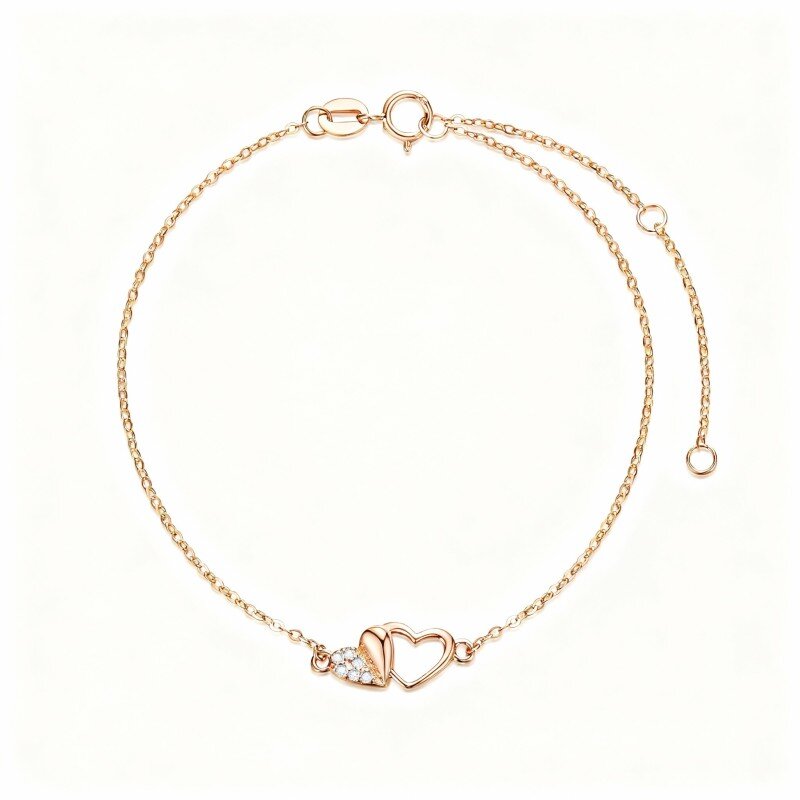 Armband aus 14-karätigem Roségold mit herzförmigem Moissanit-Herz und Herzanhänger-1