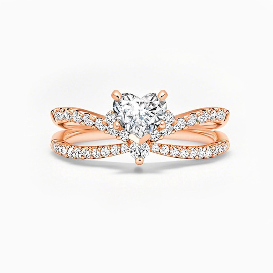 10K Rose Gold Heart Cut Heart Moissanite Engagement Ring