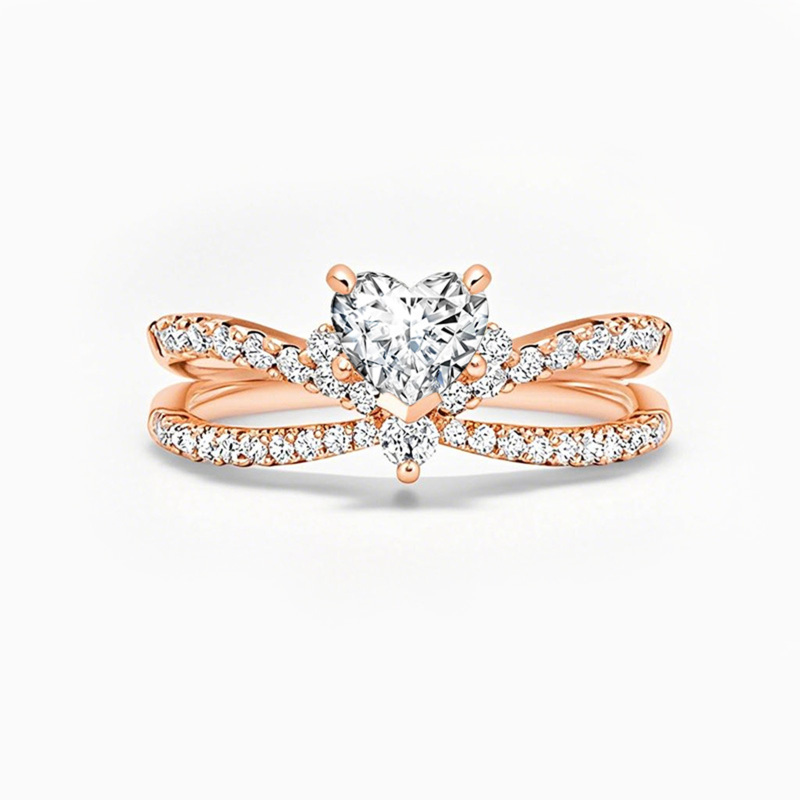 Anel de noivado moissanita com corte em forma de coração em ouro rosa 10K-10