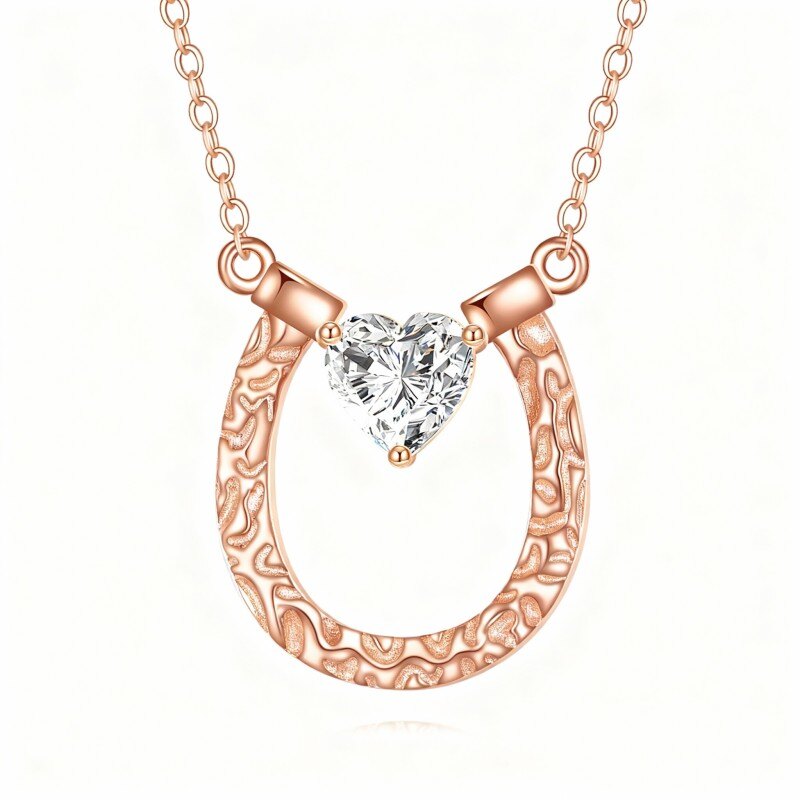 18K Rose Gold Heart Cut Moissanite Horseshoe Pendant Necklace-1