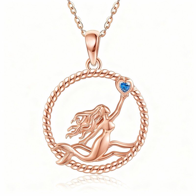 14Kローズゴールド ハートカット モアッサナイト マーメイドペンダントネックレス-1