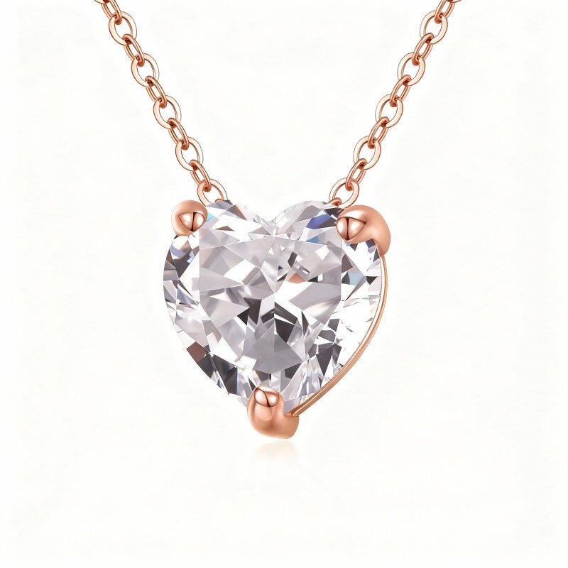 Collar con colgante de corazón de moissanita tallada en oro rosa de 14 quilates-1