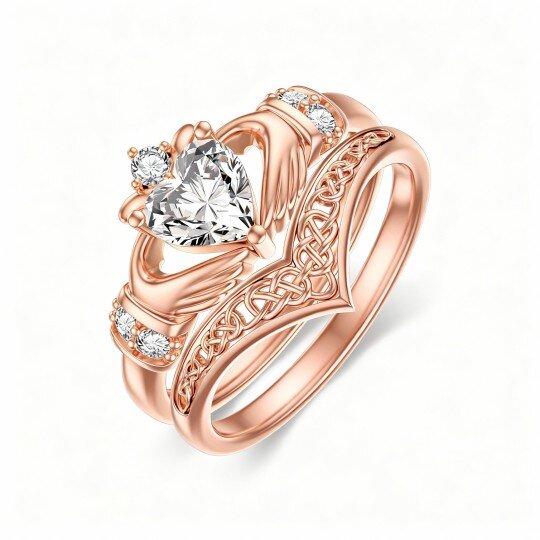 10K Rose Gold Heart Cut Moissanite Personalized Engraving Stackable Ring