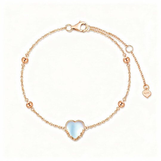 Bracelet à breloques en or rose 10 carats avec pierre de lune en forme de cœur
