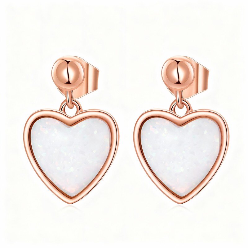 18K Rose Gold Heart Cut Opal Heart Drop Earrings-1